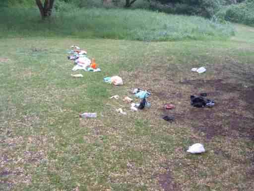 Scattered rubbish and faeces, click for a larger image
